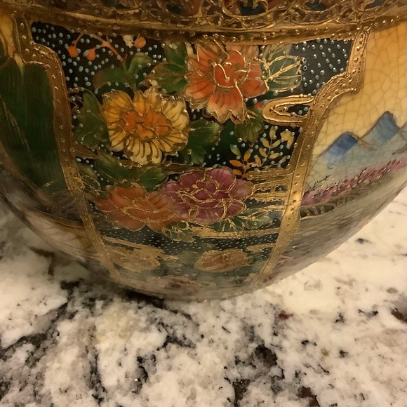 SOLD. Vintage Satsuma FishBowl Chinoiserie Cache Pot - Picture 2 of 4